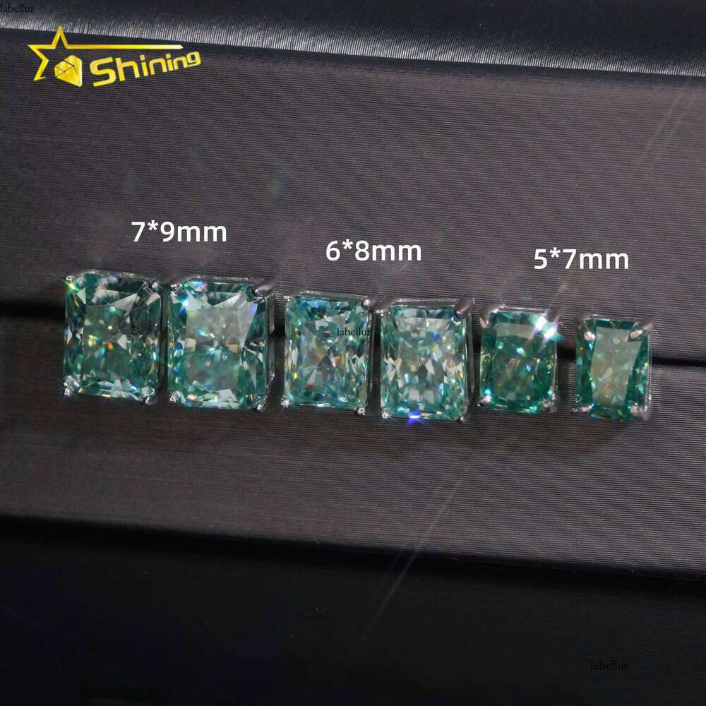Fashion Jewelry Color Dia Blue Green Sier Screw Back Radiant Cut Moissanite Stud Earrings