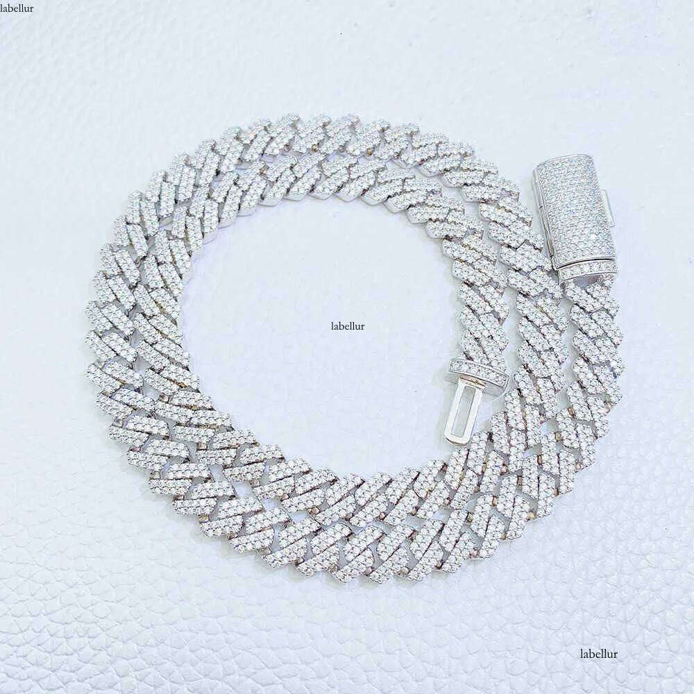 Trendy Cuban Chain Moissanite 8mm Dia Iced Out Personalized Necklace Sterling Sier