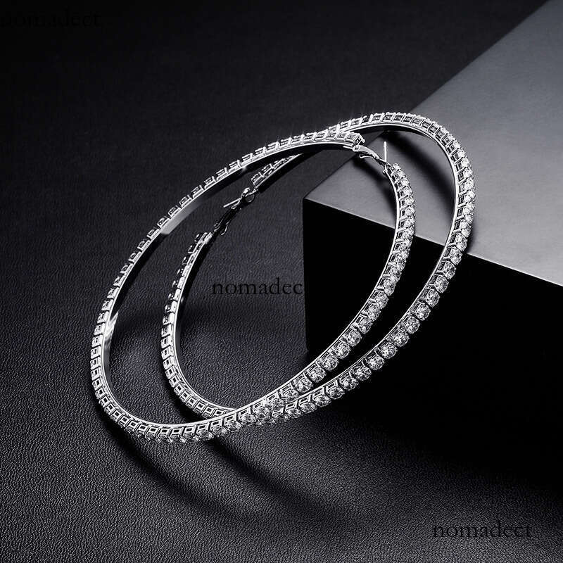 INS 3CM-10CM Single Row Zircon Simple Hoop Earrings Hip Hop Personality Ear Jewelry