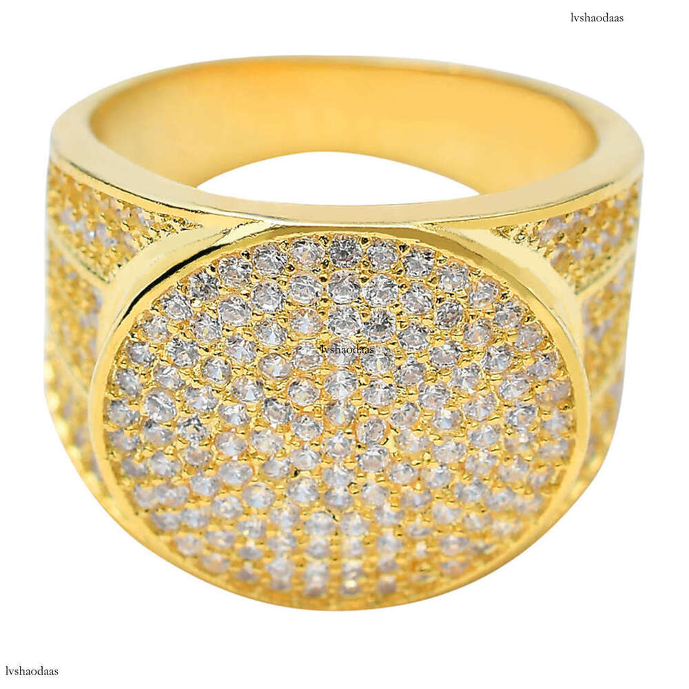 Real Plated Micro Paved Zircon Hip Hop Men's Personality Gold Ring