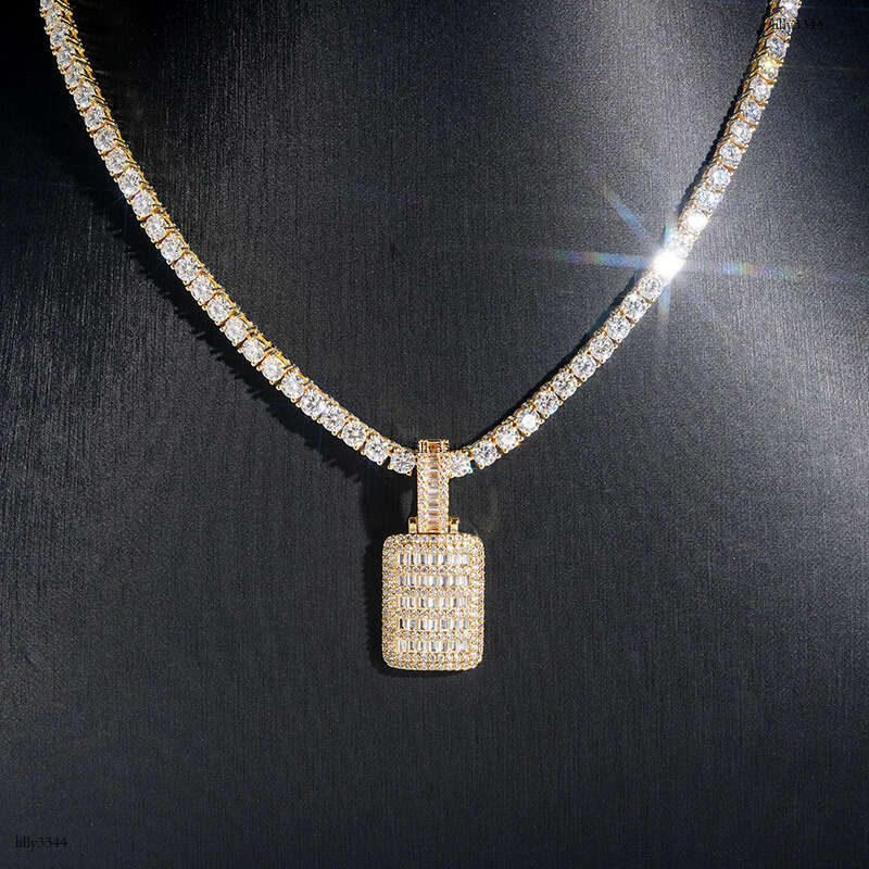 INS Fashion Tag Micro Pave Moissanite chain Hip Hop Jewelry Trendy Must-Have Pendant