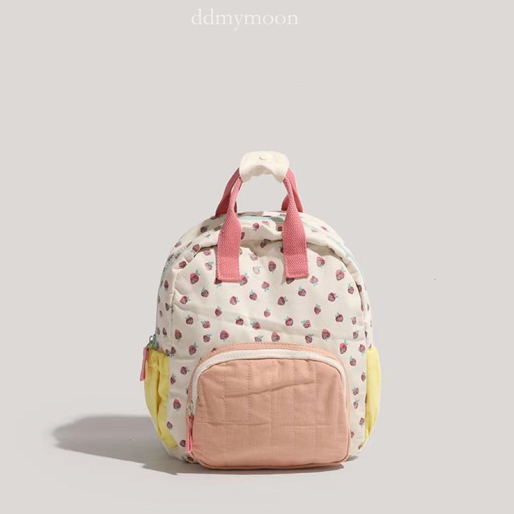2025 New Canvas Strawberry for Children Girls Dopamine Color Block Backpack ddmymoon