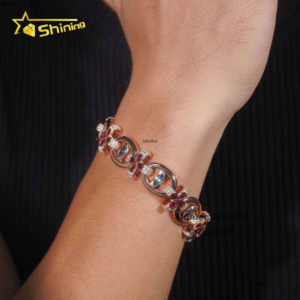 Multiple Options 18MM Fancy Jewelry Infinity Link Chain Marquise Cut Colorful Moissanite Dia Evil Eye Clover Cuban Bracelet