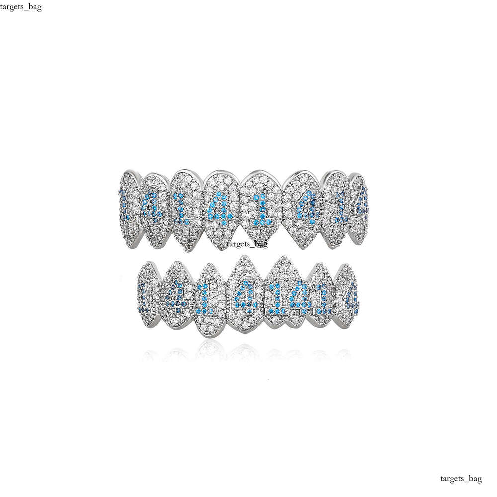 Blue Dia Number Gold Eight Teeth Micro Pave Full Zircon Fangs Set Halloween Vampire Personality Dentures