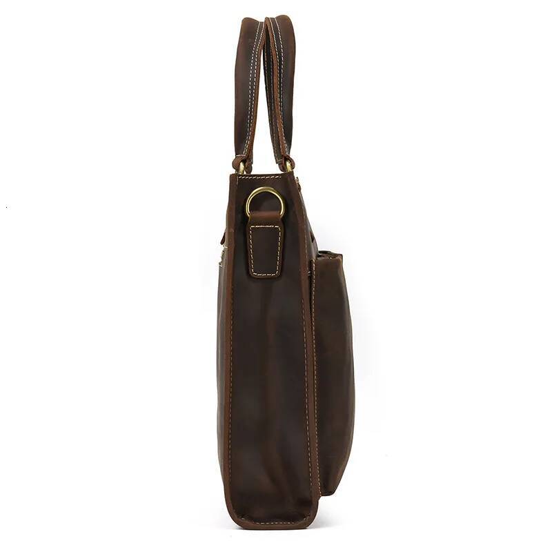 Newsbirds Leather Men 100% Cow Skin Briefcase Shoulder Strap Laptop Handbag With 2 Front Pockets New Designer Bag