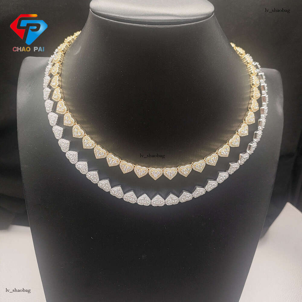 Hip-Hop Heart Style Sier Full Inlaid Moissanite Cuban Bracelet Necklace