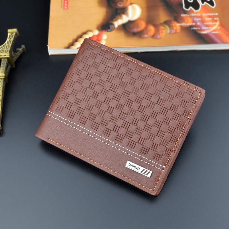 New Men's Wallet Short Fashion Simple Plaid Thin Wallet For Luxury Bag Men Designer Bag Youth Large Capacity Horizontal Soft Leather Wallet