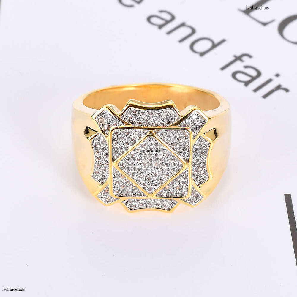Hip Hop Men's AAA High-End Zircon Geometric Bling CZ Ring