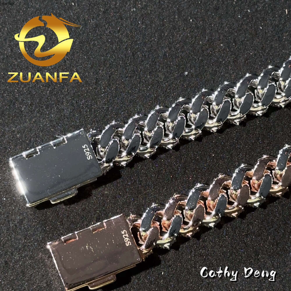 Instock Two Tone 15Mm 2 Row Vvs Moissanite Cuban K Sier Iced Out Hip Hop Bracelet