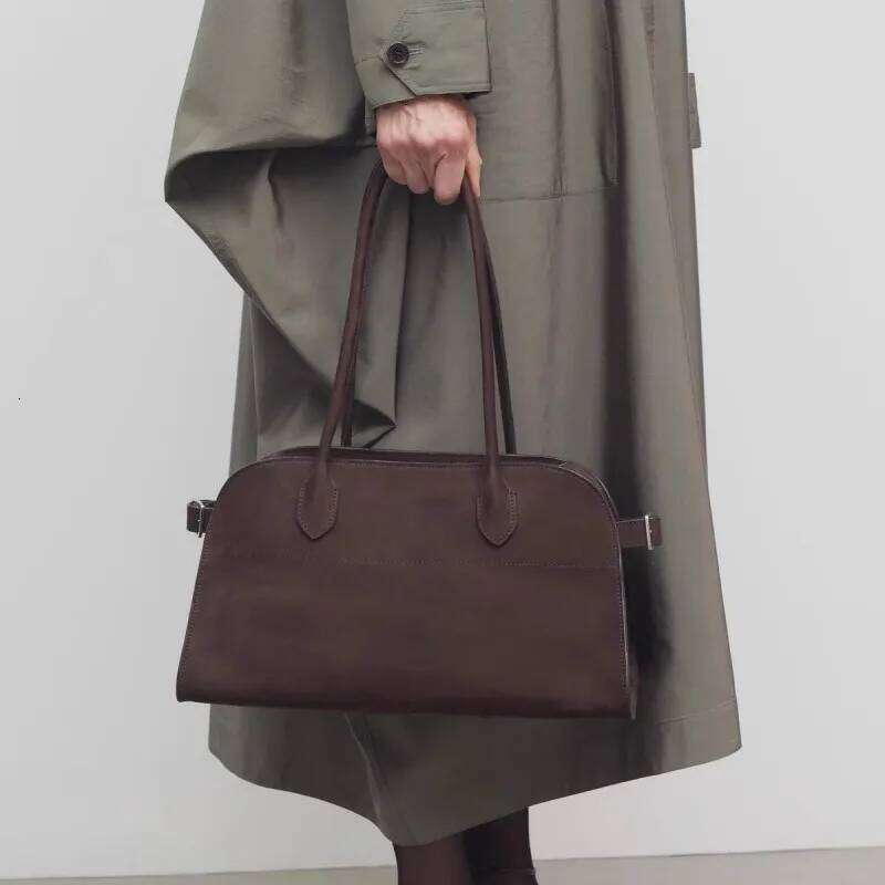 new high-end retro horizontal top layer leather hand-held large-capacity commuting tote bag