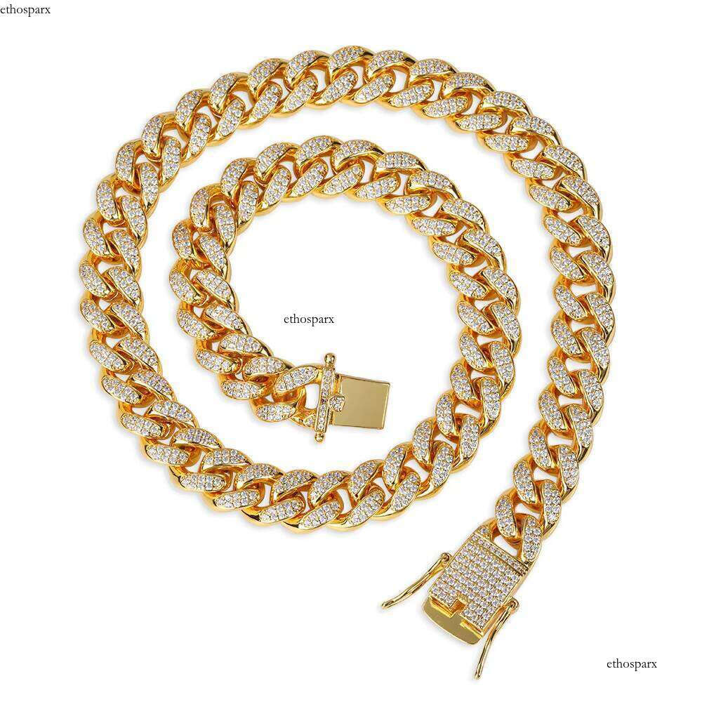 NUOYA Hip Hop Jewelry 12mm Dia Gold Plated Iced Out Cuban Link Chain Necklace for Women