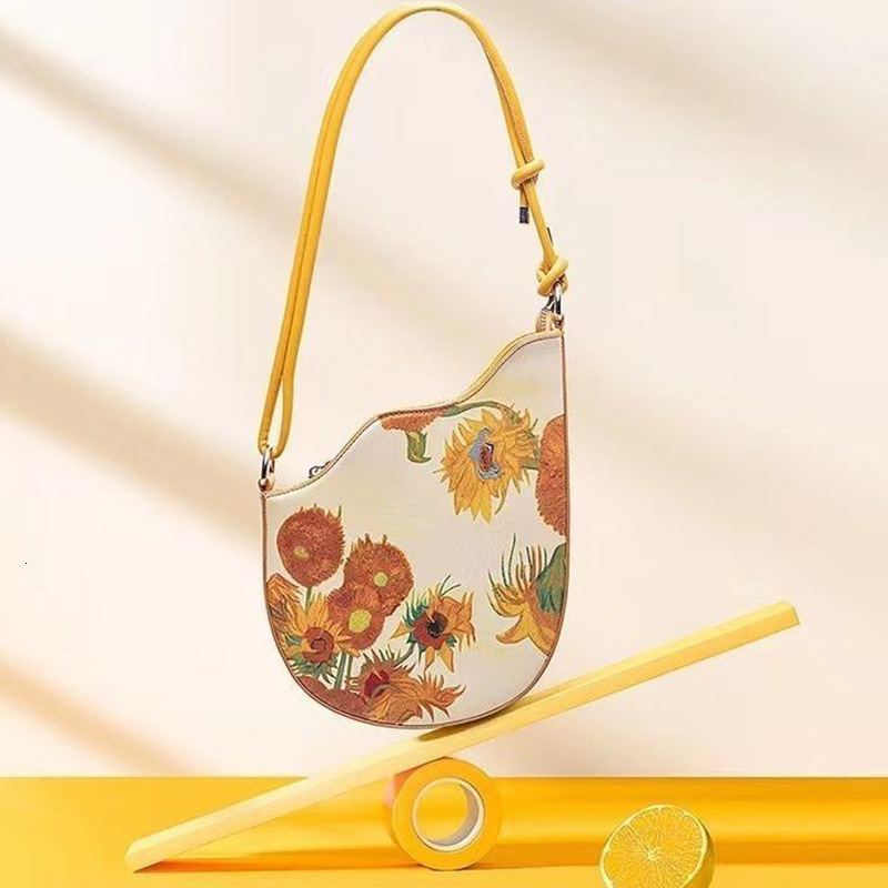 Niche Underarm Handbag Fashion Art Van Gogh Sunflower Personality Artistic Girl Bag ddmymoon