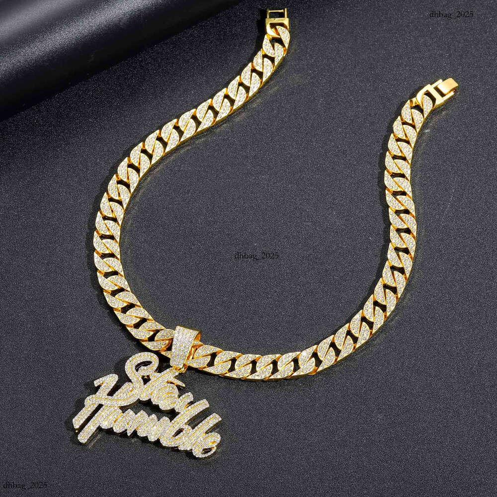 Hip Hop Necklace Double Row English Pendant Personality Trendy Men's Spliced Letter Full Dia Cuban Chain