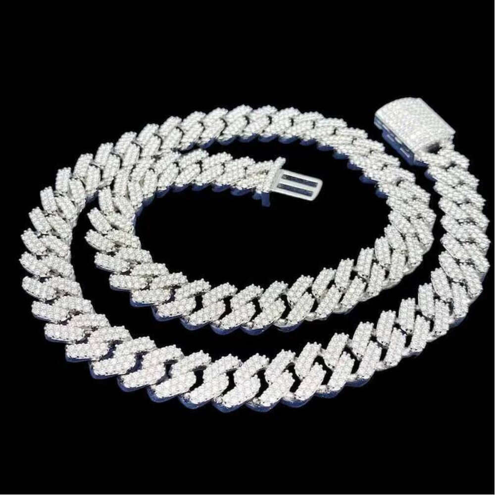 Hip Hop 10mm Link 2 Row Necklace Sterling Sier Iced Out Moissanite Cuban Chain