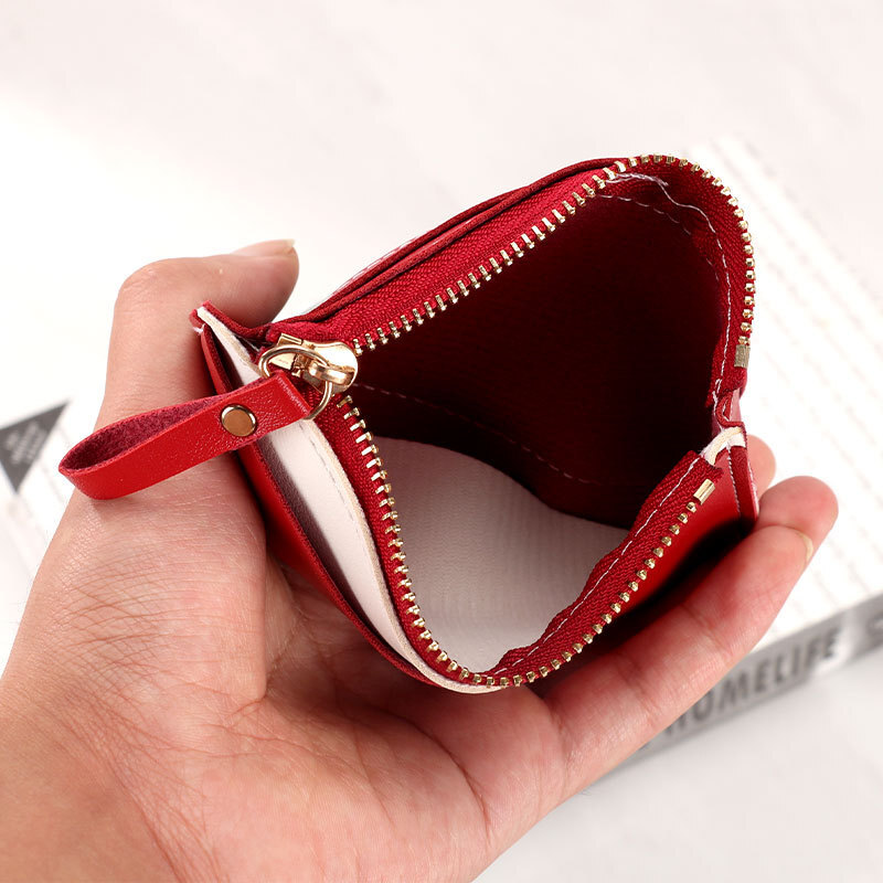 Cowhide Small Card Holder Soft Luxury Bag Leather Genuine Leather Texture Mini Unisex ID Card Holder Women Zipper Ladies Coin Purse