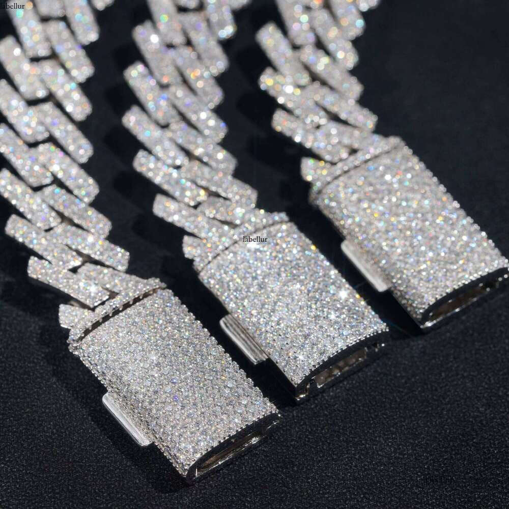 Top Trendy 15Mm 2 Rows Iced Out Bling Vvs1 D Color Moissanite Dia Cuban Chain Hip Hop Necklace Jewelry