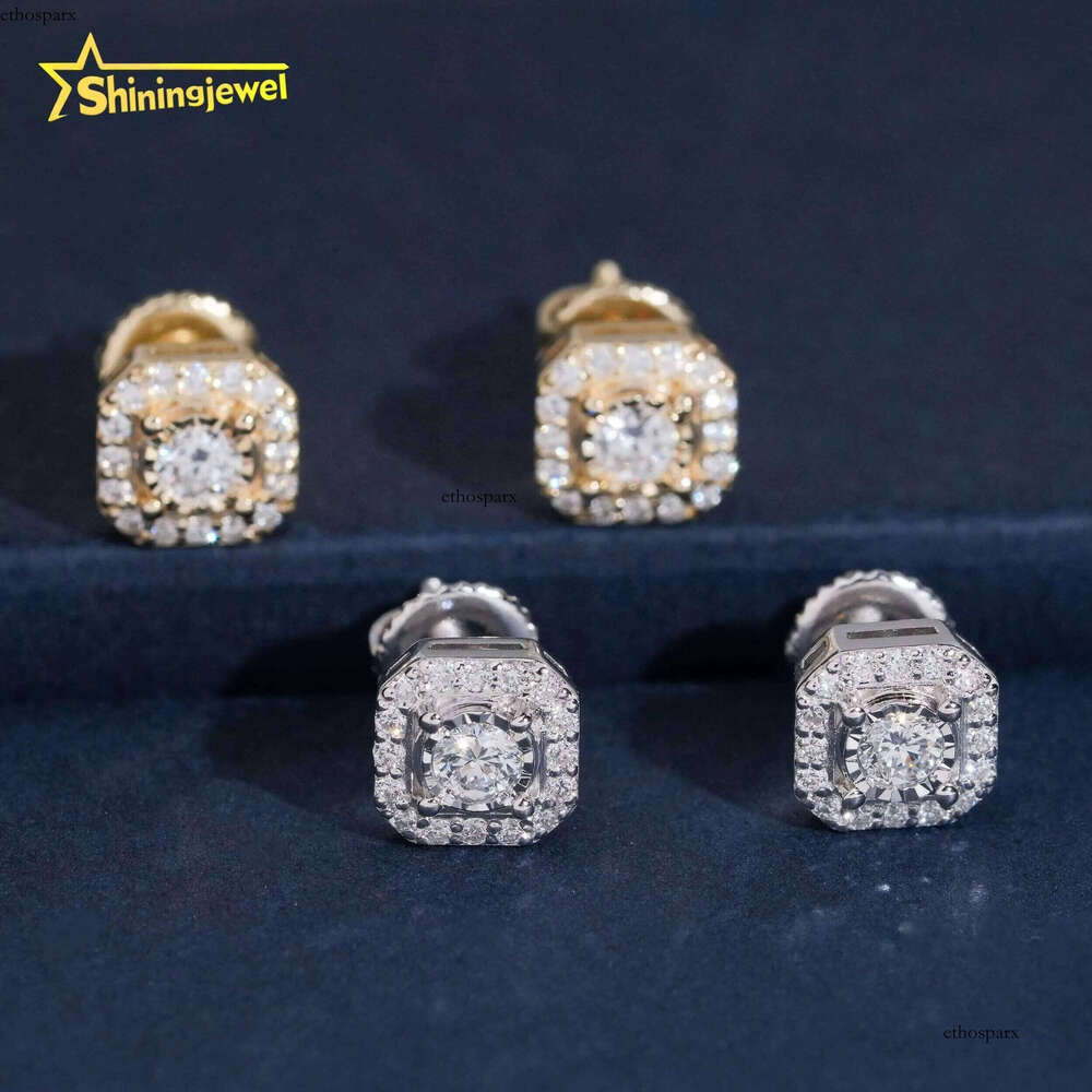 Screw Back Cluster Lab Dia Sterling Sier Hip Hop Fashion Halo Earrings Men Women Ear Studs