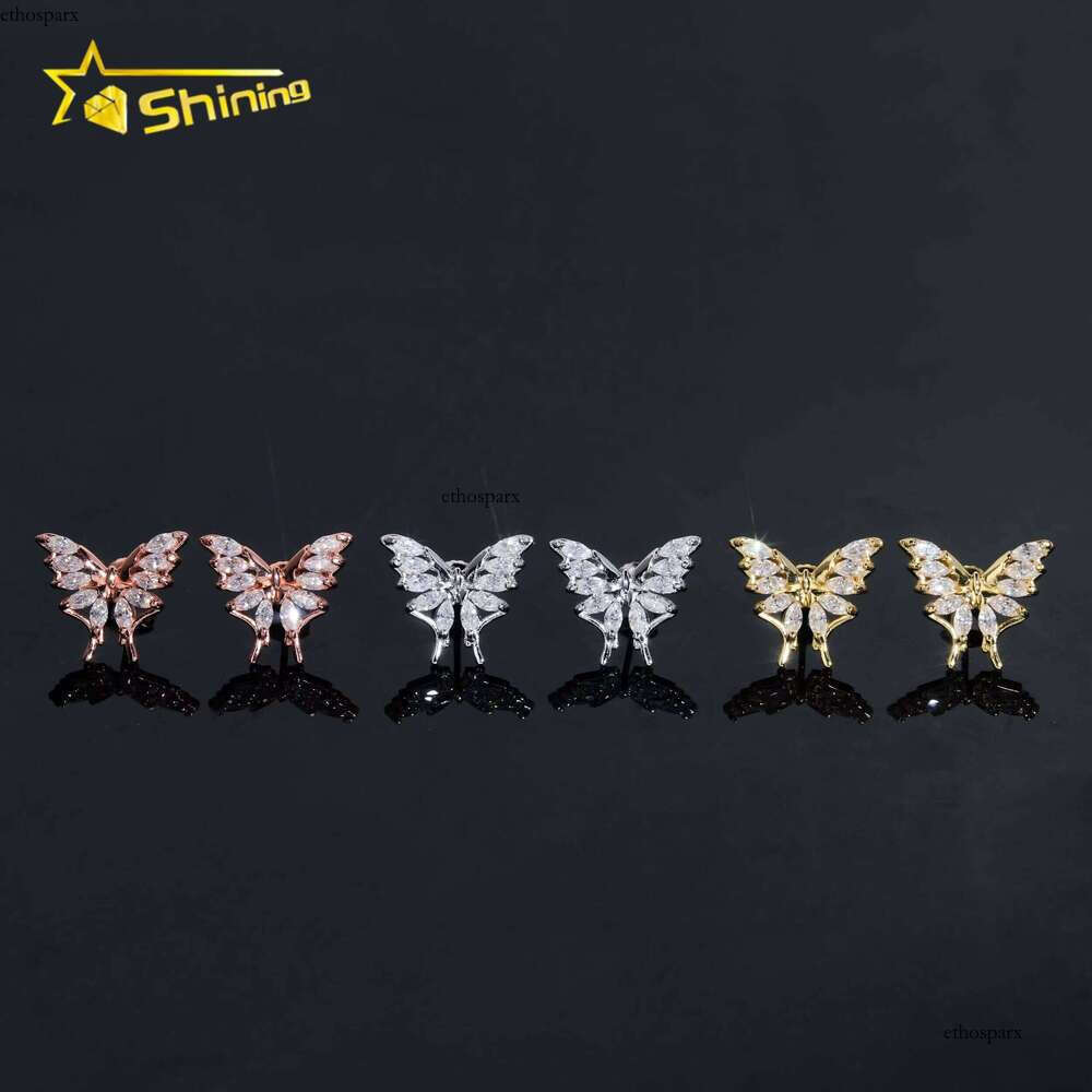 New Arrival D Color Dia Solid Sterling Sier Cute Bling Butterfly Moissanite Earrings Stud for Women