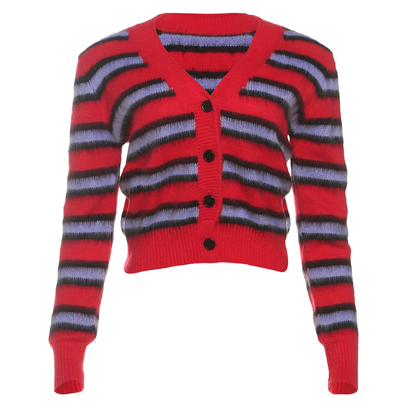 2025 Autumn New Womens Fashion Personality Striped Long Sleeve Cardigan Casual Knitted Jacket for Women