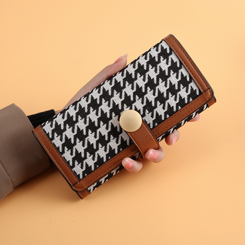Korean Style Simple Fashion Small Wallet For Women Long Houndstooth Buckle Multi-card Slot Wallet Versatile Japanese And Korean Luxury Bag Clutch For 
