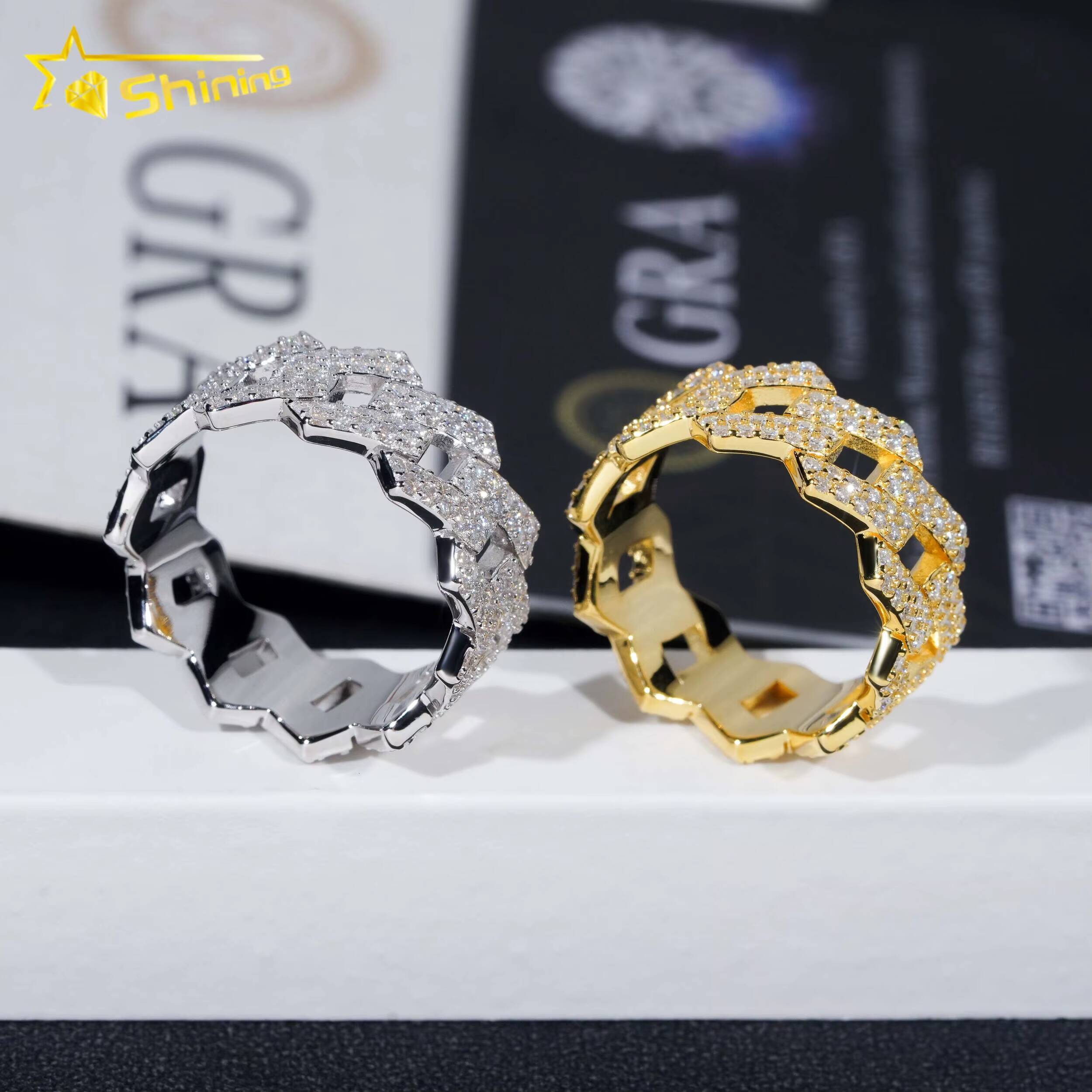 Hot Sale Fashion Two Row Cuban Rings Iced Out High Quality VVS Diamond Hip Hop Men Moissanite Ring