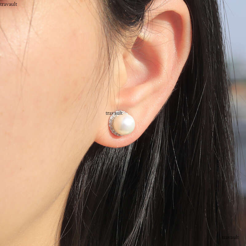 INS Minimalist Style Iced Out VVS Needle Natural Pearl Zircon Earrings Women's Personality High-end Accessories