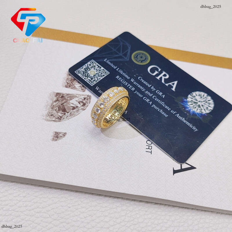 Five Rows Full Inlaid Moissanite Hip Hop Trendy Personality Rotatable Ring