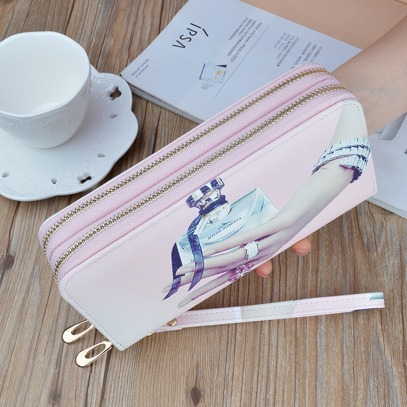 New Double Zipper Clutch Wallet For Women Long Soft Leather Wallet Fashionable Printed Large Capacity Designer Bag Double Layer Luxury Bag Wallet Phon