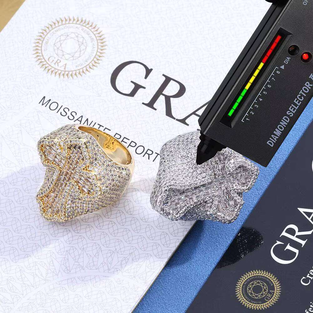 Pure Silver Handmade Set Luxury Hip-Hop Iced Champion Cross VVS Moissanite Men's Ring