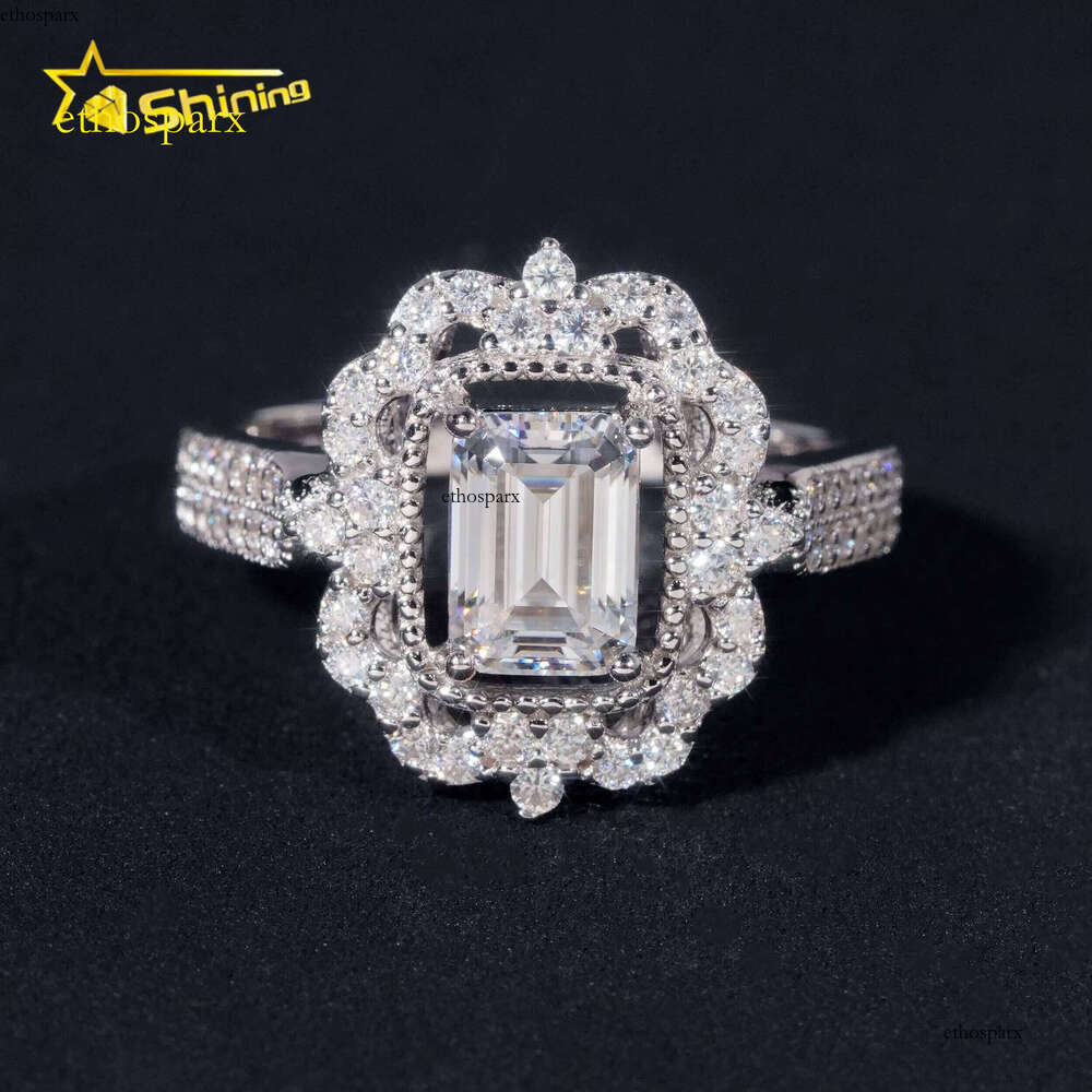 Pass Tester 1ct Emerald Engagement Charm Pearl Silver VVS Wedding Inlaid Ring Women's Jewelry