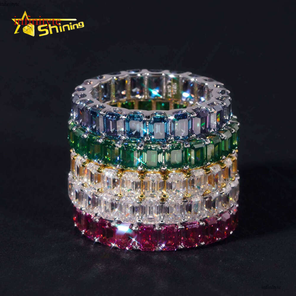 S Silver Emerald Cut VVS D Color Eternal Colorful Pyroxene Fine Jewelry Unisex Gift Wedding Ring