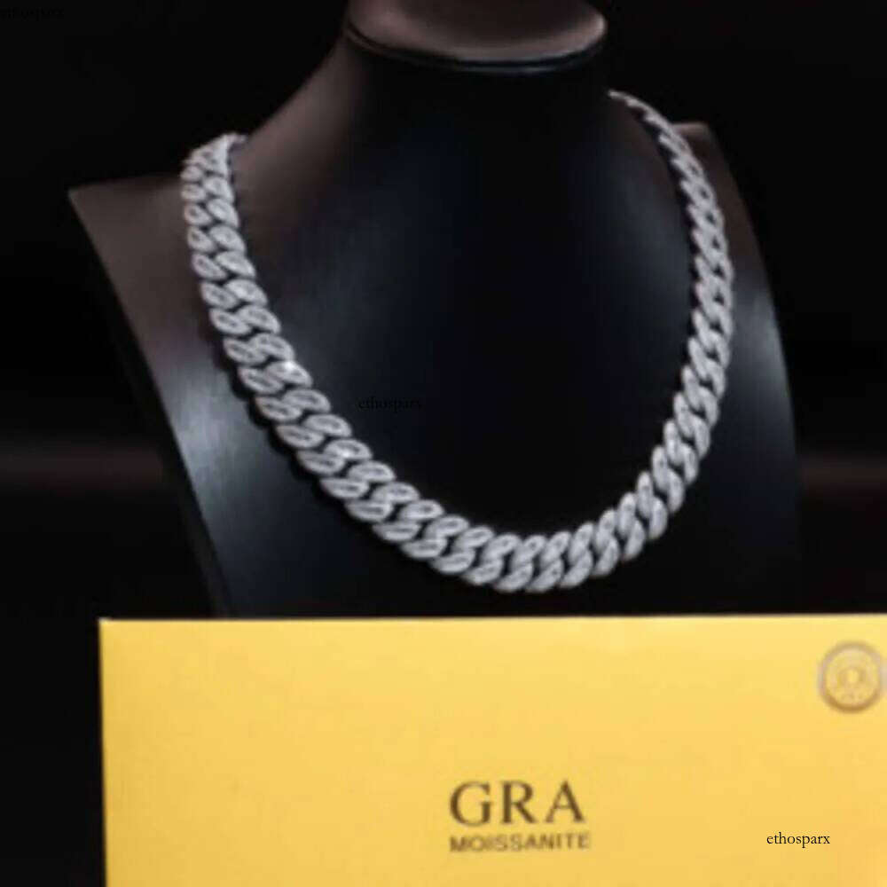 22mm Moissanite Sterg Sier Hip Hop Iced Out Custom Men Necklace Cuban k Chain Gold Plated Jewelry