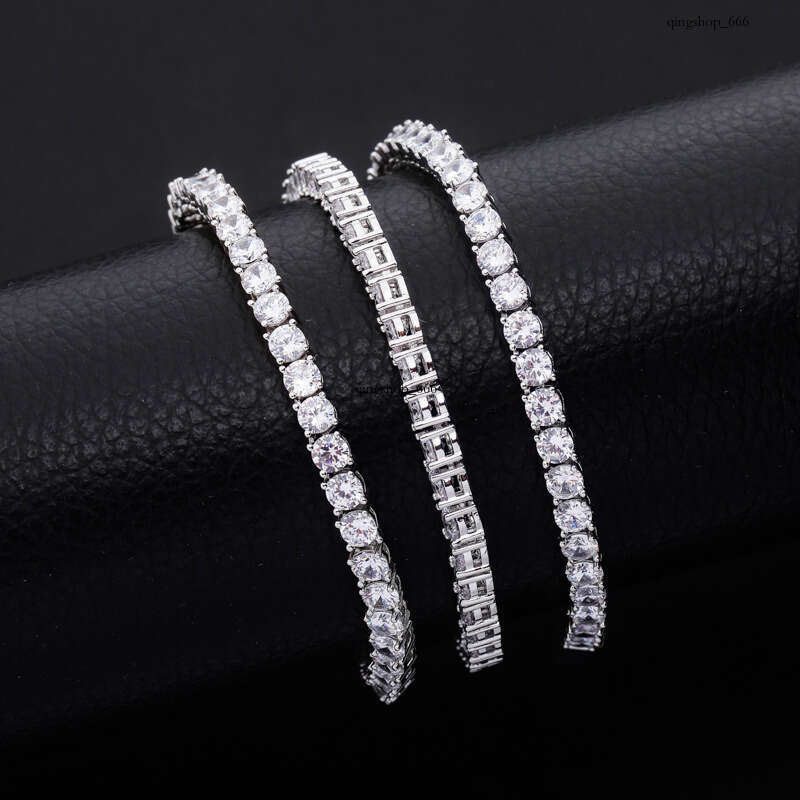 Sterling Silver Zircon Tennis Chain Necklace 3-5mm Spring Clasp Hip Hop Unisex Personality Trendy Bracelet