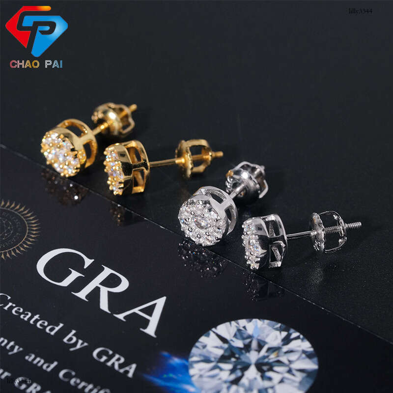 ICED OUT Sier Moissanite Hiphop Trendy Full Dia Electroplated Earrings