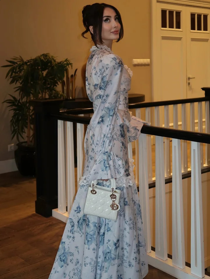 Floral Deep V Neck Dresses Two Piece Set For Women Flared Long Sleeve Shirts Mermaid Sexy Long Skirts Lace Top Ladies Clothes 250808