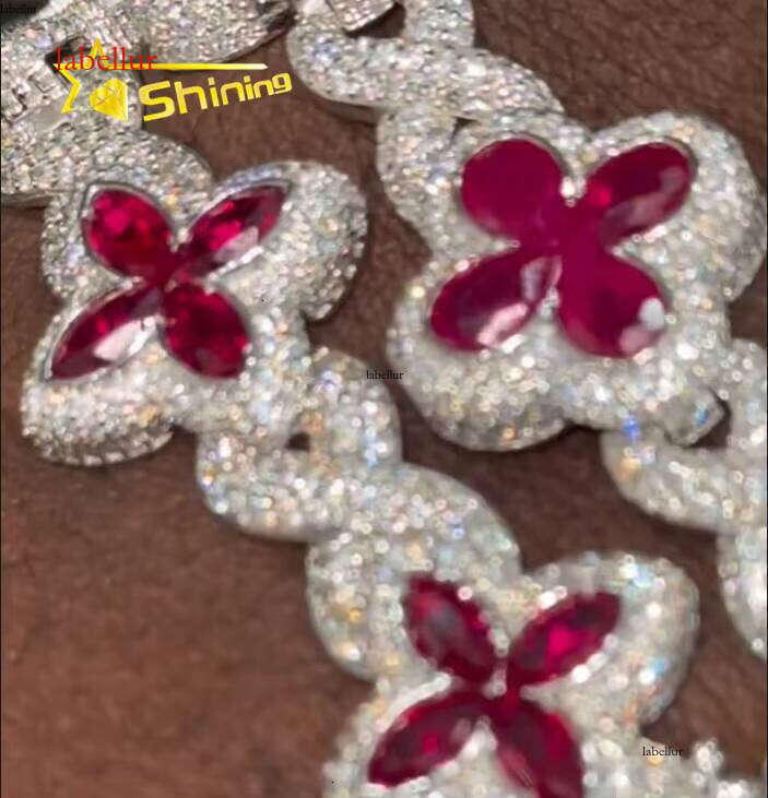 Hip Hop Clover Colorful Marquise Pure Sier VVS Silicon Stone Bracelet