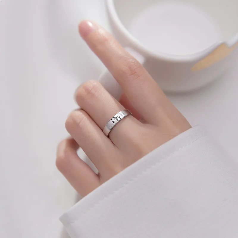 Kitten Couple Rings Cute Sliver Color Cat Open Ring for Women Men Adjustable Finger Rings Romantic Lovers Anniversary Jewelry 250805