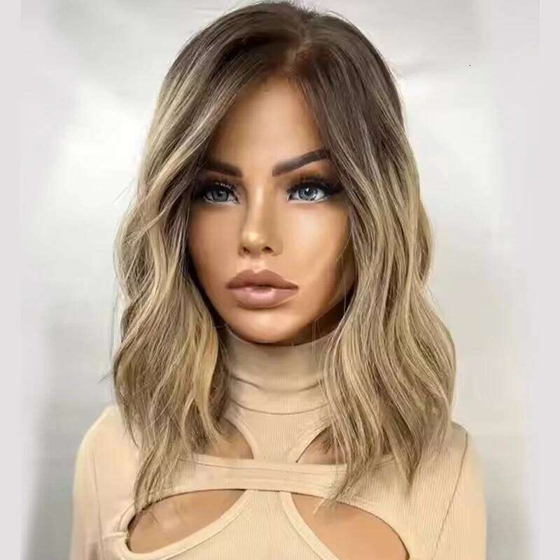 Authentic European Blonde Synthetic Brown Root short wig Je Hair 13x4 Lace Front Wig For Women Daily Party Use