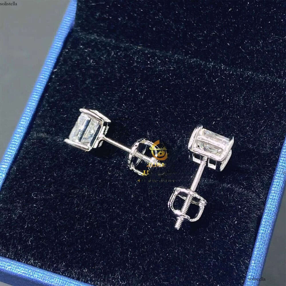 Pass Dia Tester Stock Jewelry GRA Certificates Sier D Color VVS1 Princess Moissanite Hip Hop Stud Earrings