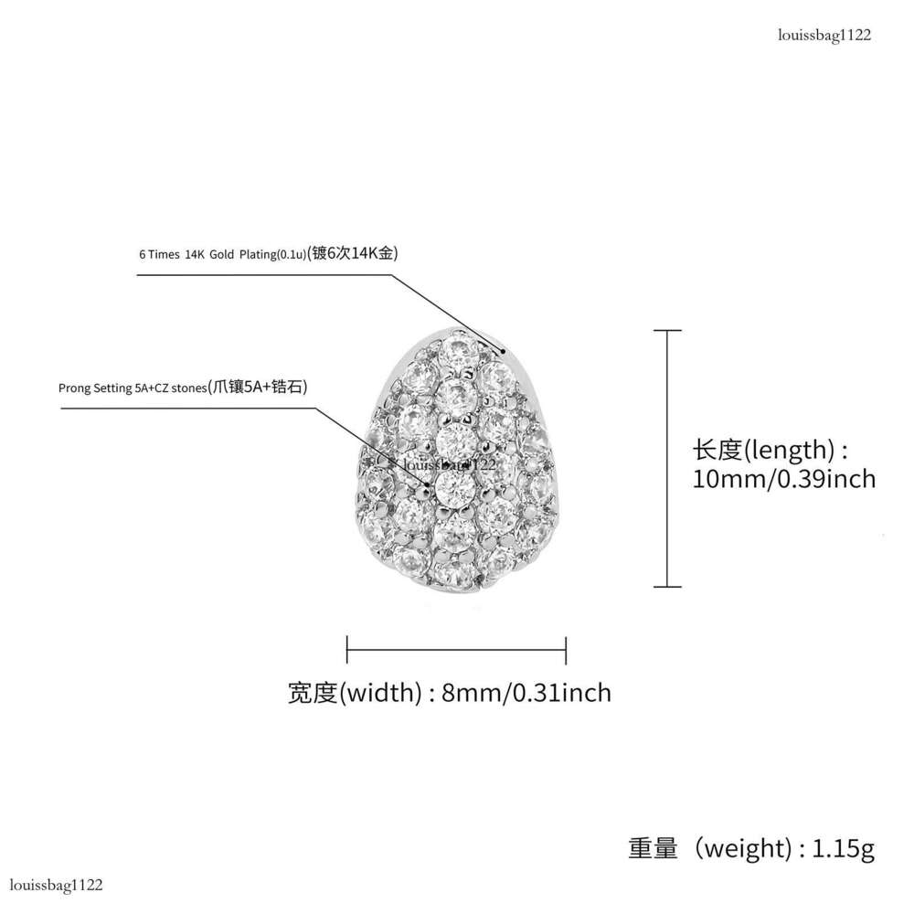 Full Dia Plated Real Zircon Grillz Water Drop Single Gold Tooth TEMU Halloween Personality Teeth Jewelry