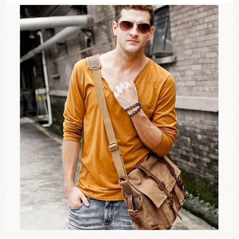 2025 Fashion Vintage Leather Women's Men's Messenger Cotton Canvas Crossbody Men Shoulder Sling Casual Bag