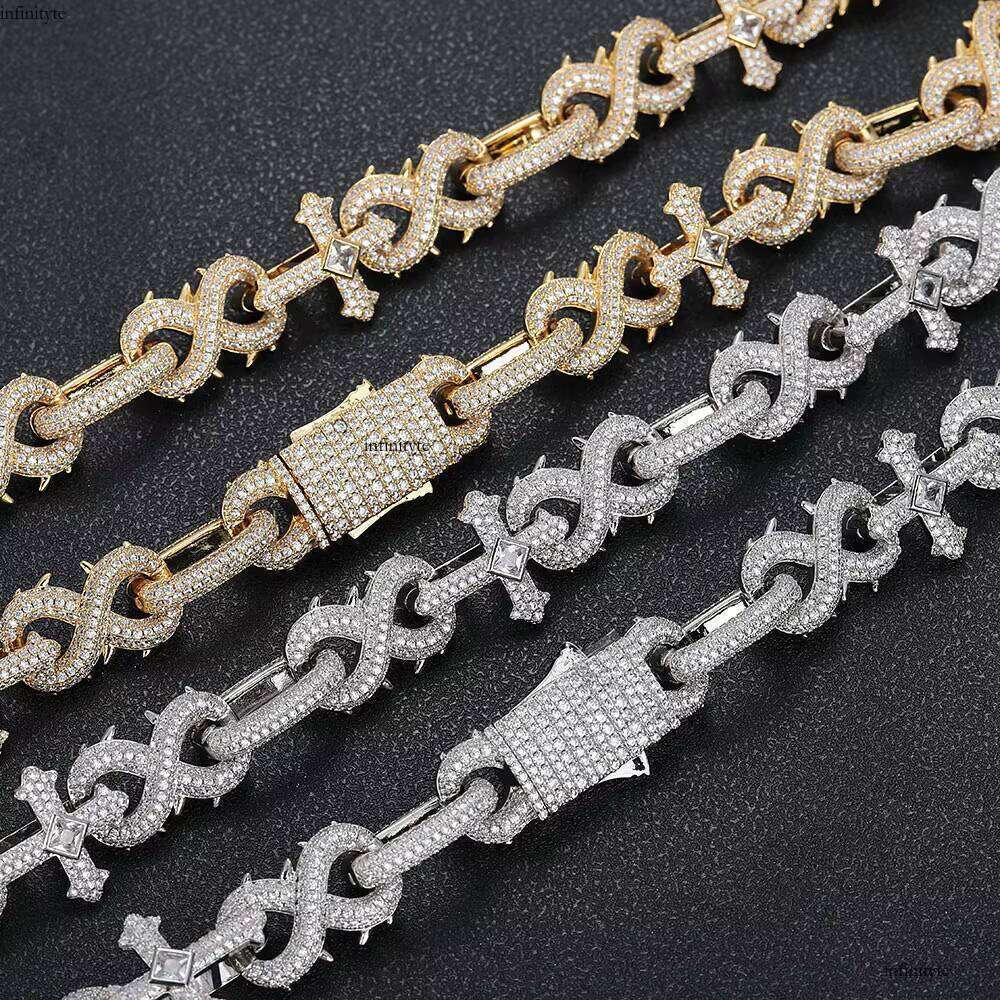 NUOYA Shiny Dia Cross Bracelet Sier Micro Pave Zircon Infinity Iced Miami Cuban Link Hip Hop Fine Chain Bracelets
