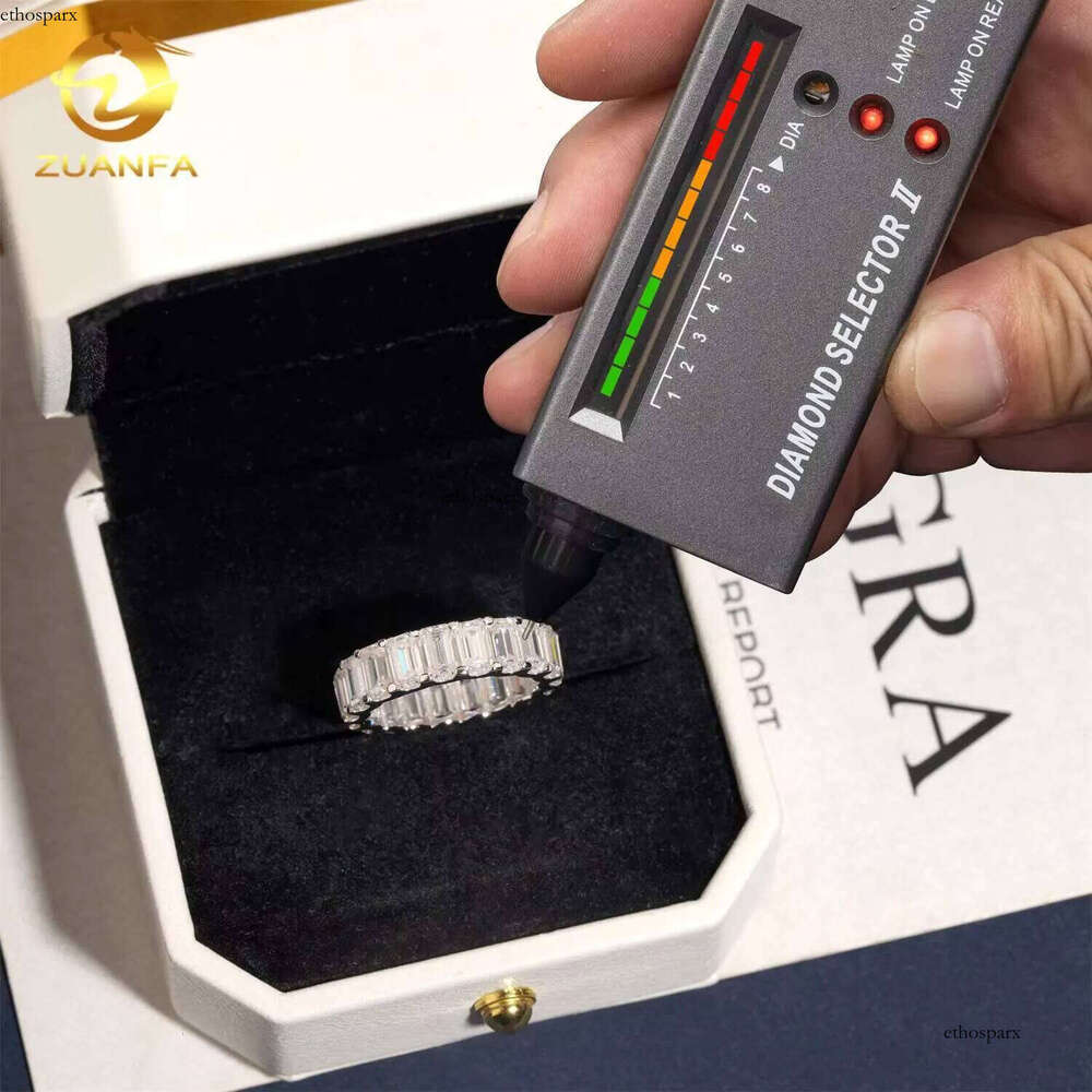 Solid Sier Moissasnite Eternity Ring Iced Out Engagement Rings Emearld Cut Women Men Rapper Jewelry