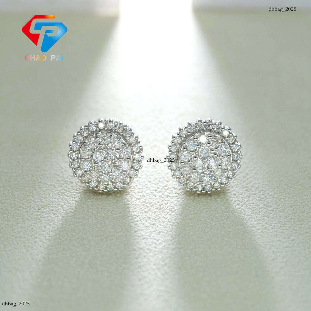 Iced Out VVS Moissanite INS New Round Micro Pave Hip Hop Simple Personality Hoop Earrings