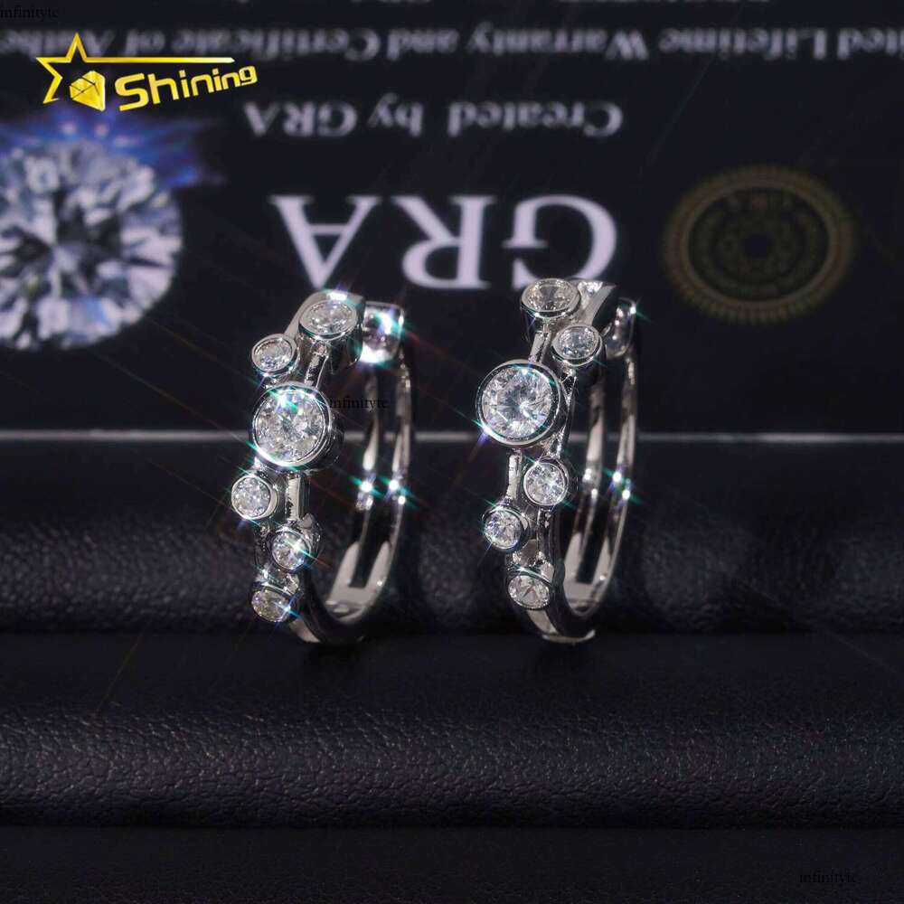 High Quality Hip Hop Jewelry Sterling Sier Gold Plated Iced Out Moissanite Hoop Fashion Stud Earrings With GRA