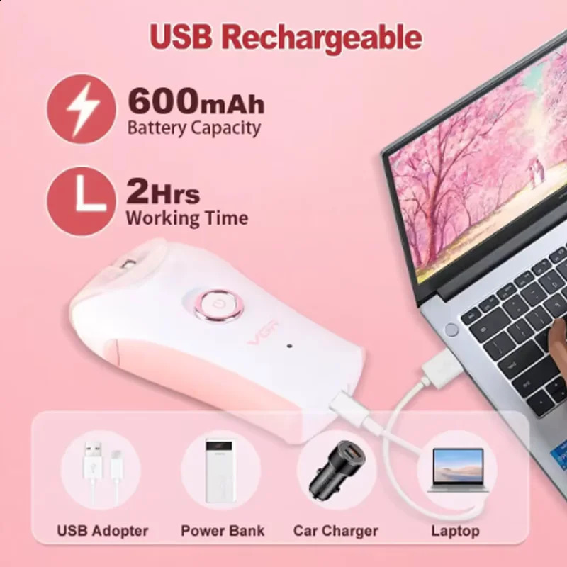 VGR Permanent Women Epilator Rechargeable Electric Epilator For Face Body Hair Remover Leg Bikini Hair Removal Machine 250805