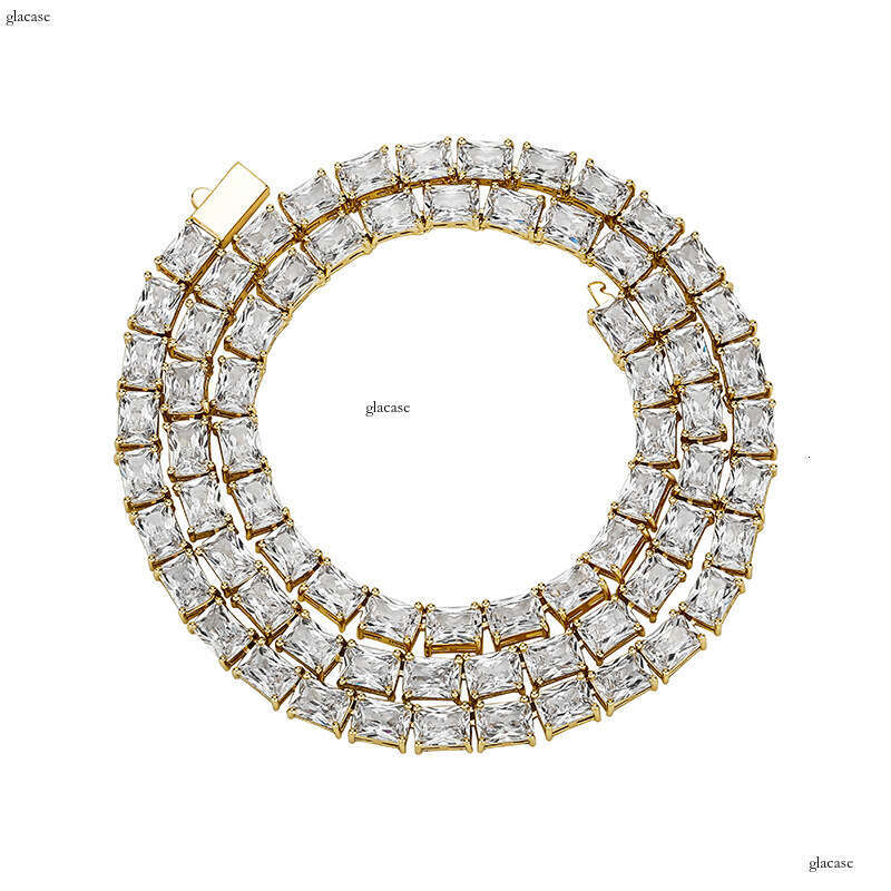 INS Hip-Hop Micro-Paved Square Moissanite chain Spring Clasp Tennis Chain Necklace Jewelry