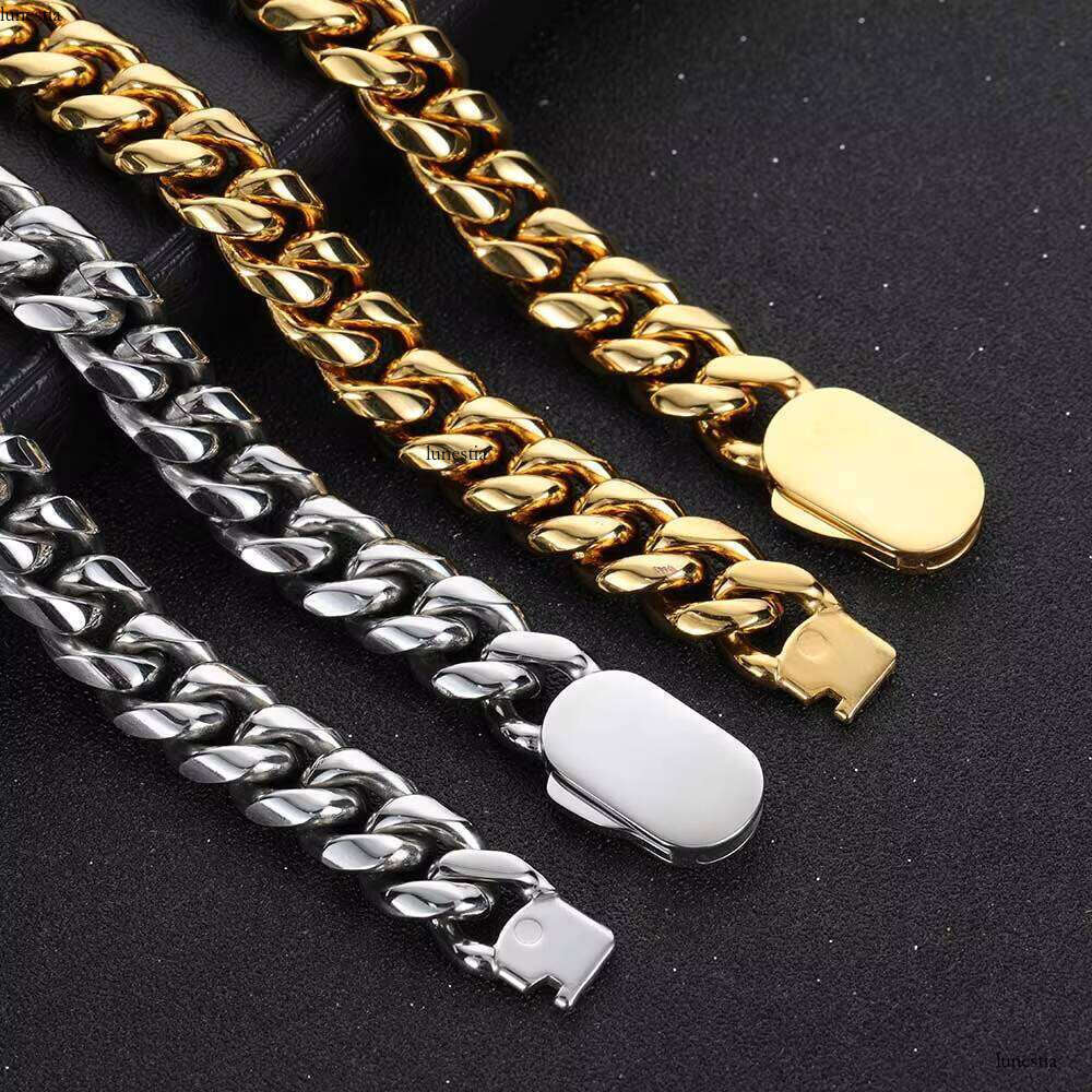 Nuoya 10mm Hip Hop Stainless Steel Chain Miami Cuban Link Bracelet for Men Gold Plated Men's Jewelry Fine Bracelets