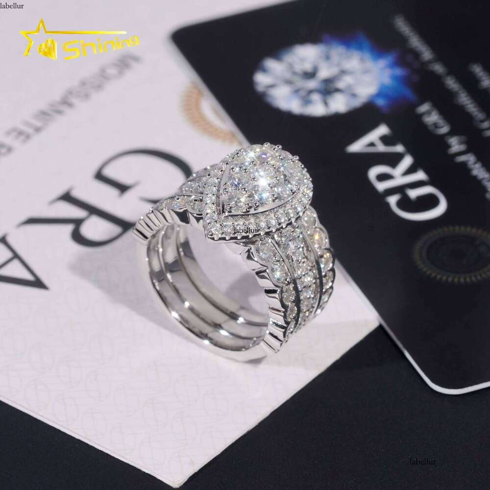 Fashion Silver Plated Rhodium Full VVS Cubic Zirconia Wedding Engagement Ring Set