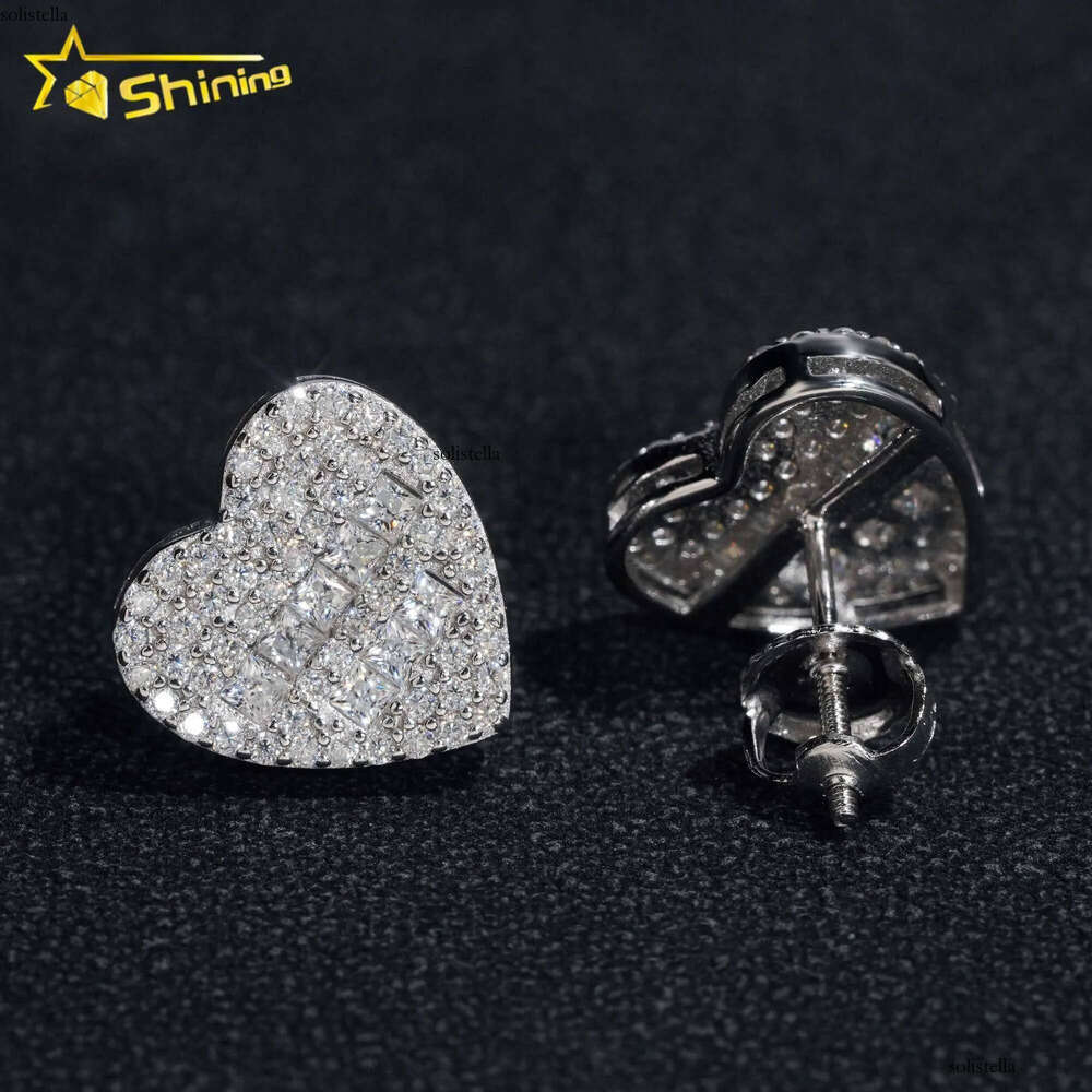 Pass Dia Tester Iced Out Sier Gold Plated Heart Moissanite Earring for Men